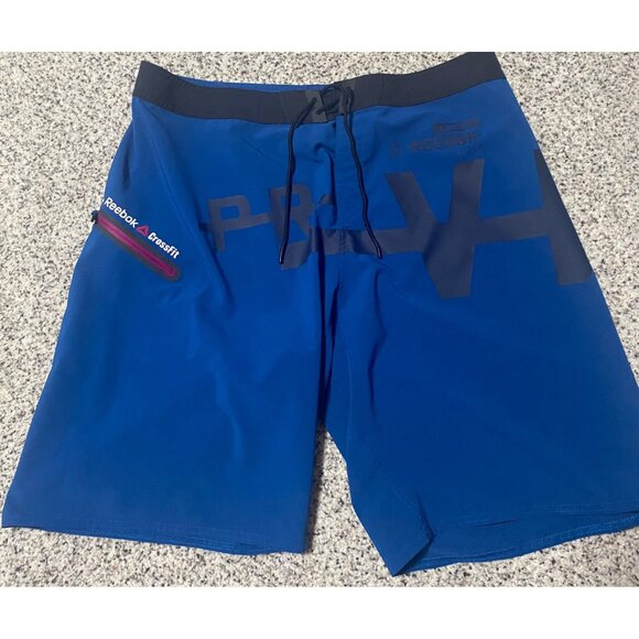 Reebok CROSSFIT Board Shorts Trunks Blue Black Men’s Size 34 Zip Security Pocket - Picture 1 of 3